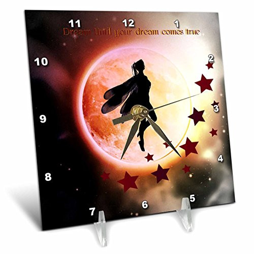 3dRose dc_185354_1 Fairy Moon Star Desk Clock, 6 x 6