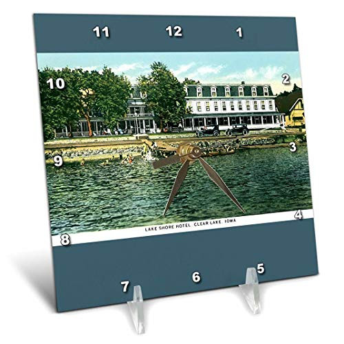 3dRose dc_169887_1 Lake Shore Hotel Clear Lake Iowa Waterfront Postcard Reproduction Desk Clock, 6 by 6-Inch