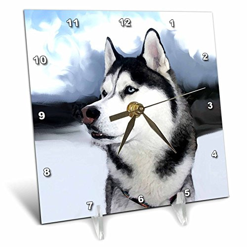 3dRose Siberian Husky Desk Clock, 6 by 6-Inch