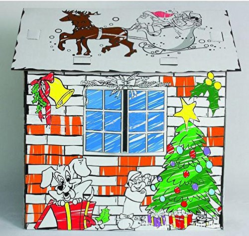 Littlefun Kid's Foldable Playhouse Kit Premium Paper Corrugated Cardboard DIY Painting and Imagination Training Toy Play House Child (Christmas Cottage)