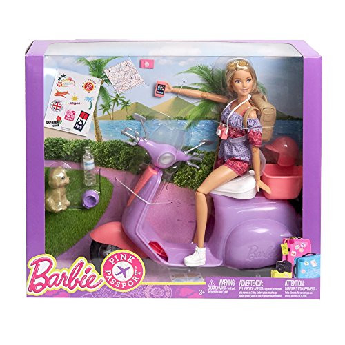 Mattel Doll Playset Barbie Pink Passport Travel Doll with Purple Scooter Mattel Doll Playset Barbie Pink Passport Travel Doll with Purple Scooter
