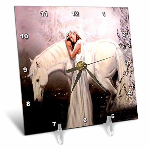 3dRose Girl with Unicorn Desk Clock, 6 by 6-Inch