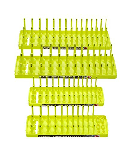 Hansen Global 92006 3 Row Socket Tray Set - 4-Pieces, Hi-Viz Yellow