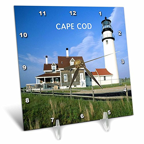 3dRose dc_80839_1 Lighthouse on Cape Cod in Massachusetts Desk Clock, 6 by 6-Inch
