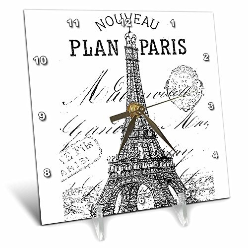 3dRose dc_110389_1 Nouveau Paris Vintage Eiffel Tower-Desk Clock, 6 by 6-Inch