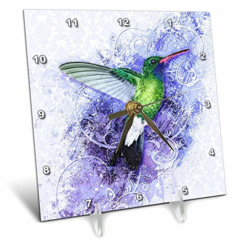 3dRose dc_20896_1 Humingbird On Blue Desk Clock, 6 x 6