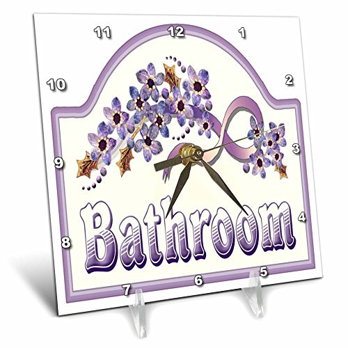 3dRose dc_37389_1 Vintage Violet Bathroom Sign Desk Clock, 6 by 6-Inch