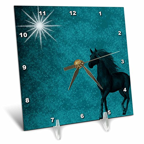 3dRose dc_164692_1 Beautiful Horse Aqua Grunge Sky-Desk Clock, 6 by 6-Inch