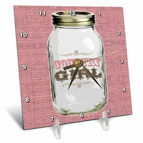 3dRose dc_165873_1 Mason Jar on Burlap Country Girl in Pink Desk Clock, 6 by 6" 3dRose dc_165873_1 Mason Jar on Burlap Country Girl in Pink Desk Clock, 6 by 6"