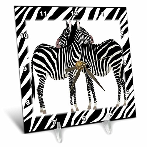 3dRose dc_43696_1 2 Zebras Hug with Zebra Frame-Desk Clock, 6 by 6-Inch