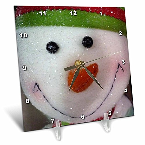 3dRose dc_7903_1 Happy Snowman-Desk Clock, 6 by 6-Inch