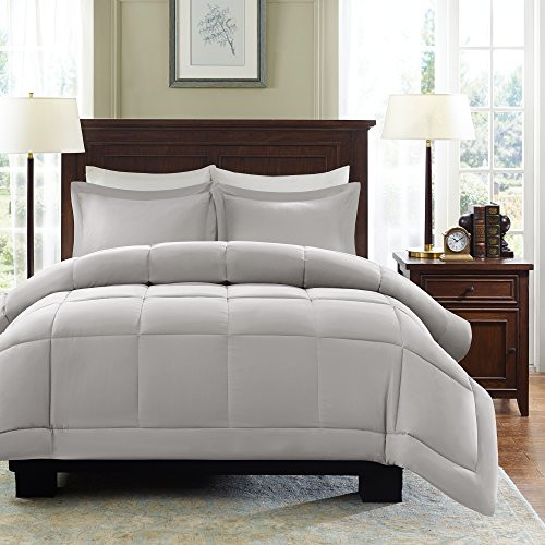 Madison Park Sarasota All Season Microcell Down Alternative Box Quilted Comforter Mini Set, Full/Queen, Grey
