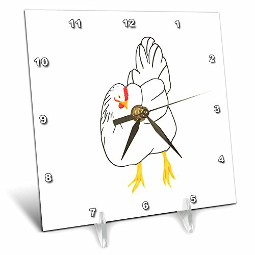 3dRose dc_20918_1 Chicken Walking Outline Art Drawing Desk Clock, 6 by 6-Inch