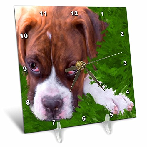 3dRose dc_11978_1 Boxer Puppy Desk Clock, 6 by 6-Inch