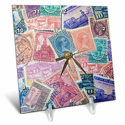 3dRose dc_17783_1 Vintage Postage I-Desk Clock, 6 by 6-Inch