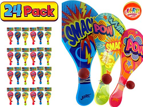 JA-RU Paddle Ball with String (Pack of 24) | Real Quality Paddle Balls Classic Game. Plus 1 Collectable Bouncy Ball | Item #1994-24p