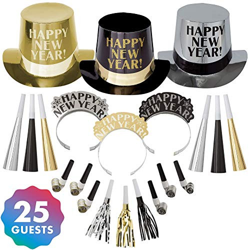 Amscan Get The Party Started New Year's Party Kit for 25, Includes Top Hats and Tiaras