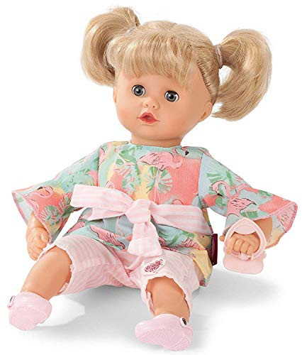 Gotz Muffin Flamingo Love - 13" Soft Baby Doll with Blonde Hair (Pigtails & Bangs) to Wash & Style and Blue Sleeping Eyes