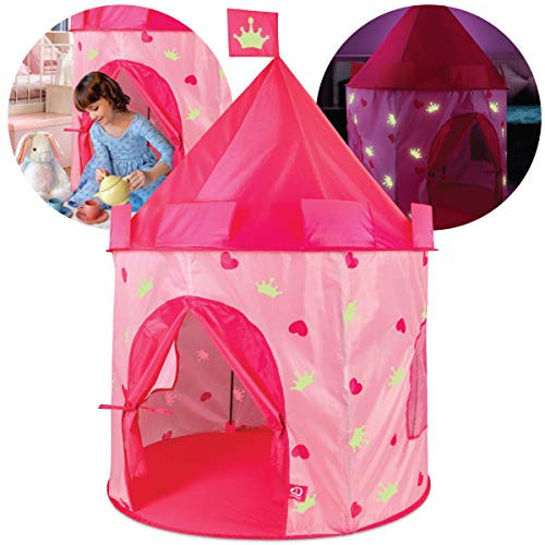 Discovery Kids Glow-in-the-Dark Princess Tent, Play Castle Tent, Easy Setup with Corded Poles, Fold Up for Lightweight Storage with Carrying Case, Indoors/Outdoors, Great Private Hideaway for Children