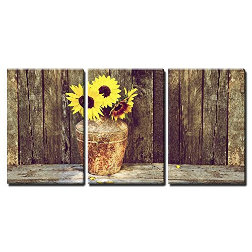 wall26 - Rustic Vase with Sunflowers - Canvas Art Wall Decor - 16"x24"x3 Panels