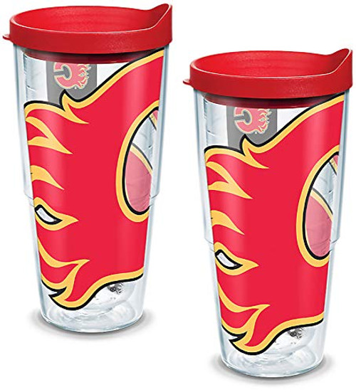 Tervis 1105360 NHL Calgary Flames Colossal Tumbler with Wrap and Red Lid 2 Pack 24oz, Clear