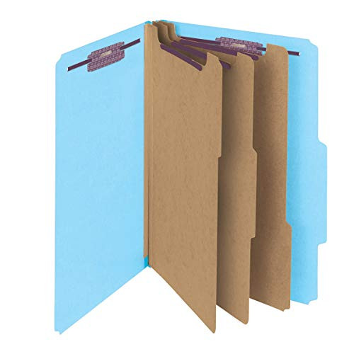Smead Pressboard Classification File Folder with SafeSHIELD Fasteners, 3 Dividers, 3" Expansion, Legal Size, Blue, 10 per Box (19094)