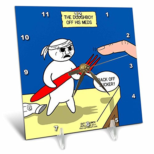 3dRose dc_33960_1 Out to Lunch Cartoon Doughboy Off His Medications Turns Violent Desk Clock, 6 by 6"
