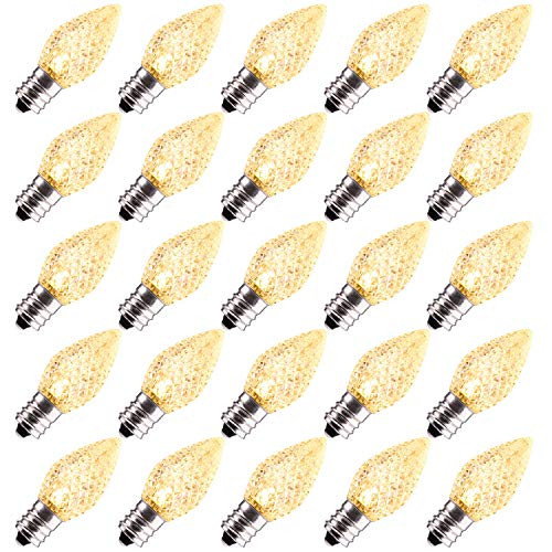 Brightown 50 Pack C7 LED Replacement Christmas Light Bulb, C7 Shatterproof LED Bulbs for Christmas String Lights, E12 Candelabra Base, Commercial Grade Dimmable Holiday Bulbs, Warm White