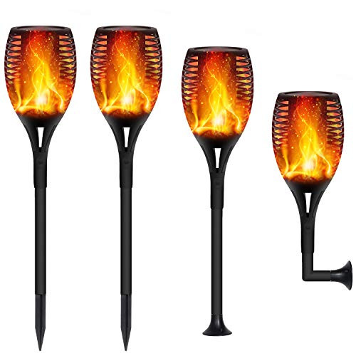 FAISHILAN Solar Flame Flickering Torch, Waterproof Dancing Flame Solar Lights Outdoor, 96 LEDs Solar Tiki Torches, Dusk to Dawn Solar Torch Light, 4 Pack FAISHILAN Solar Flame Flickering Torch, Waterproof Dancing Flame Solar Lights Outdoor, 96 LEDs Solar Tiki Torches, Dusk to Dawn Solar Torch Light, 4 Pack