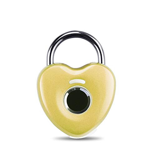 Fingerprint Padlock Waterproof Smart Lock USB Recharge Security Lock for School Locker, Gym, Door, Cabinet, Suitcase, Backpack, Luggage - Gold | Heart Shape