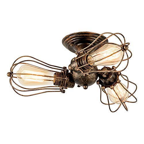 Vintage Ceiling Light Industrial, LULING Adjustable Socket Metal Wire Cage Lamp Semi-Flush Mount Rustic Ceiling Light Metal Lamp Fixtures (No Bulb) (with 3 Light) (Bronze) Vintage Ceiling Light Industrial, LULING Adjustable Socket Metal Wire Cage Lamp Semi-Flush Mount Rustic Ceiling Light Metal Lamp Fixtures (No Bulb) (with 3 Light) (Bronze)