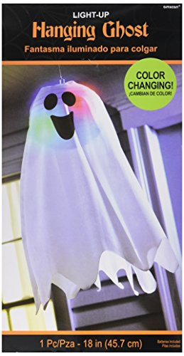 Amscan LED Light Up Friendly Ghost Halloween Trick or Treat Party Hanging Decoration, Fabric, 18" x 6".