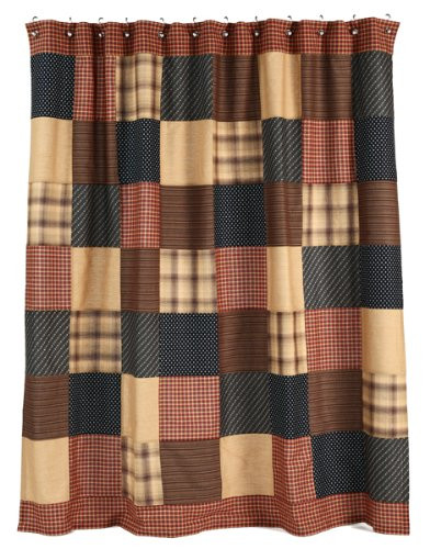 VHC Brands Americana Primitive Bath-Patriotic Patch Red Shower Curtain, 72 x 72