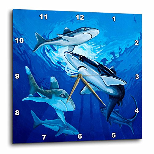 3dRose dpp_3228_2 Open Water Sharks-Wall Clock, 13 by 13-Inch