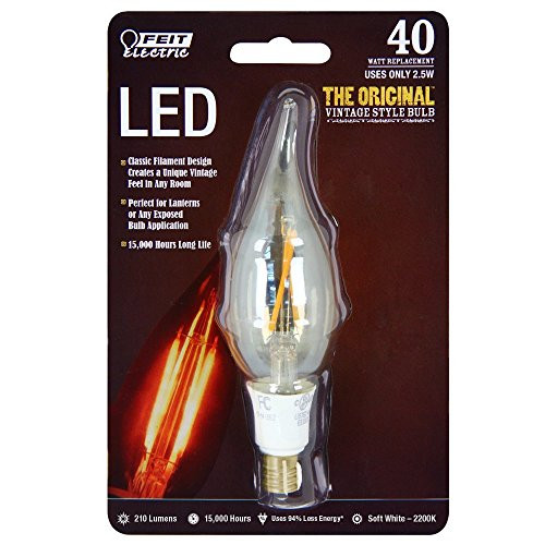 Feit Electric BPCFT/LED 2.5 Watt Soft White Dimmable Flame Tip Decorative Vintage LED