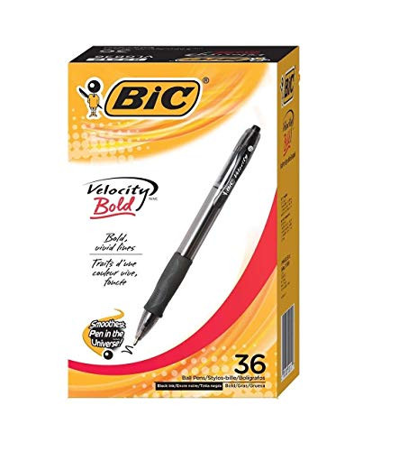 BIC Velocity Bold Retractable Ballpoint Pen, Bold Point (1.6mm), Black, 36-Count - 2 Pack