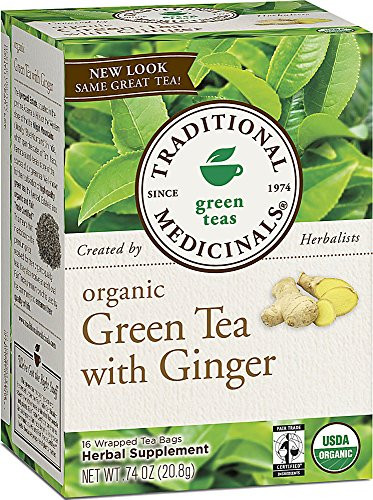 Traditional Medicinals Organic Fair Trade Cert. Green Tea W/Ginger Herbal Wrapped Tea Bags, 16 ct