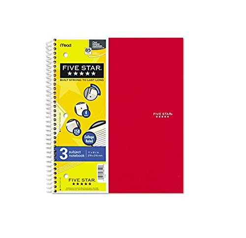 6 PACK-Of Five Star Wirebound 3-Subject 4-Pocket Notebook, College Ruled, 11X8-1/2, 150 Sheets (MEA06210)