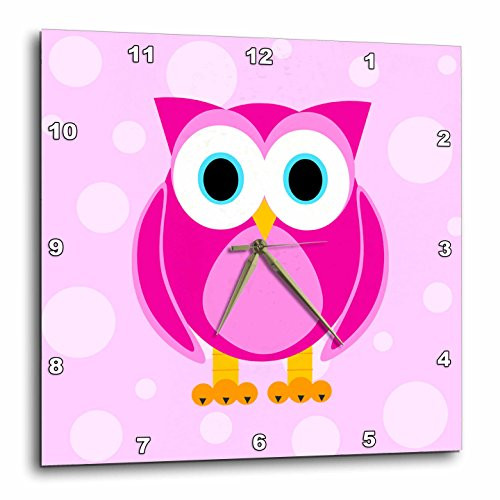 3dRose DPP_6313_2 Cute Pink Owl on Light Pink Background Wall Clock, 13 by 13-Inch