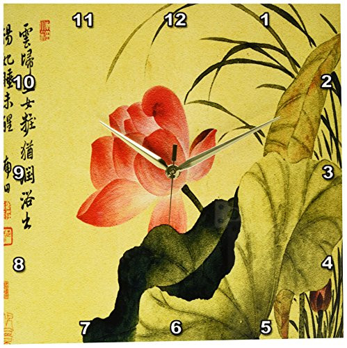 3dRose DPP_126518_2 Lotus Flower by Yun Shouping Japanese Art Wall Clock, 13 by 13-Inch