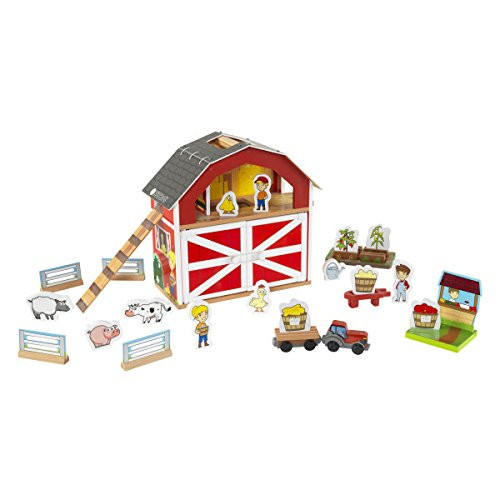 KidKraft Wooden Farm Playset with 28Piece & Carrying Handle, Children's Pretend Play Toy