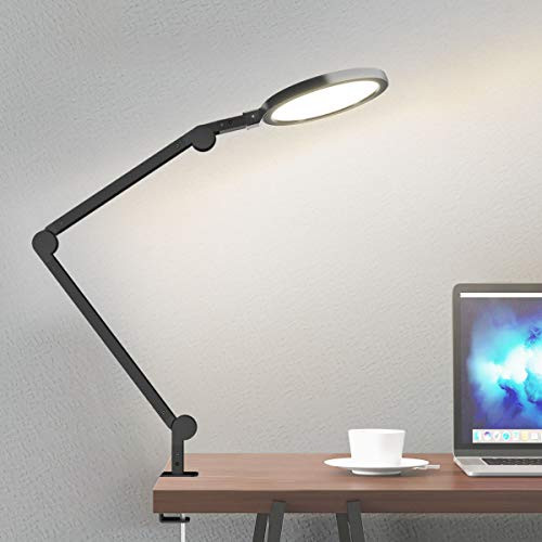 Desk lamp with Clamp, Wellwerks Eye-caring Swing arm lamp with Touch control, Stepless dimming, 10/45 minute Auto Timer, Modern Architect Table Lamp for Task Study Reading Working/Home Dorm Office