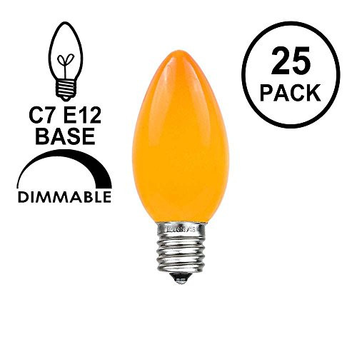 Novelty Lights 25 Pack C7 Outdoor String Light Ceramic Christmas Replacement Bulbs, Orange, C7/E12 Candelabra Base, 5 Watt