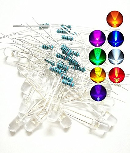 M.best 5mm Assorted Clear LED Light Emitting Diodes Electronic 1/4 W Resistors Pack of 80 (8 Colors)