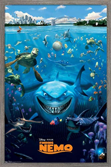 Trends International Disney Pixar Finding Nemo - Cast Wall Poster, 22.375" x 34", Barnwood Framed Version