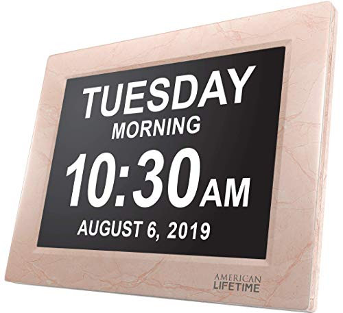 American Lifetime [Newest Version] Day Clock - Extra Large Impaired Vision Digital Clock with Battery Backup & 5 Alarm Options (Cream Marble Color)