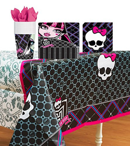 Amscan Monster High Party Supplies Pack Including Plates, Cups, Napkins, and Tablecover- 16 Guests