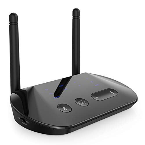 Bluetooth Transmitter Receiver, Boltune Bluetooth 5.0 aptX HD Low Latency Long Range Wireless Audio Adapter for TV, Home Stereo, Optical AUX RCA, Dual Link, Extender, Pairs Two Headphones