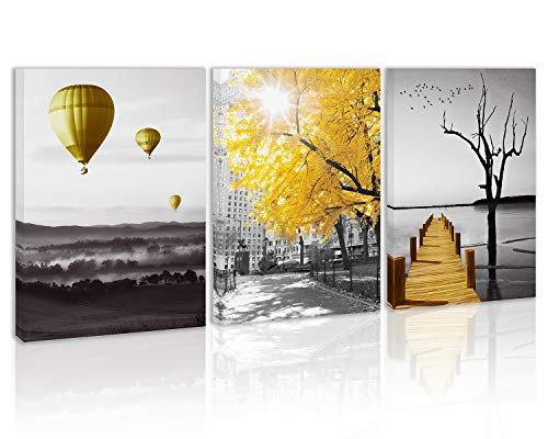 Black and White Golden Landscape Wall Art Decor Balloons Mountain Sky Tree Canvas Painting Kitchen Prints Pictures for Home Living Dining Room
