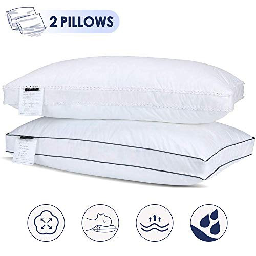 Gugusure Natural Goose Down Feather Pillow White Down Pillow Queen Size Pillow for Sleeping?Gusseted Bed Pillow Inserts with 100% Cotton Cover, Down Alternative Bed Pillow - 2 Pack.